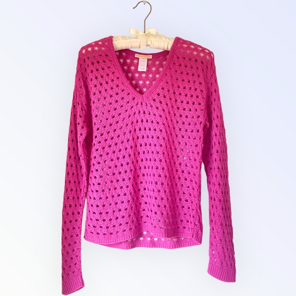 Y2K It Girl Pink Sweater Mesh Top Mermaidcore Bimbo Long Sleeve Top - Picture 2 of 3